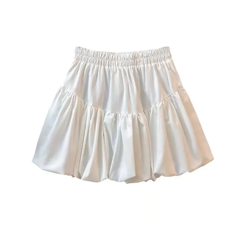 Gonna a bocciolo di fiore nera alla moda a vita alta da donna Torta a mezza lunghezza Minigonna gonfia alla moda Tinta unita semplice 4