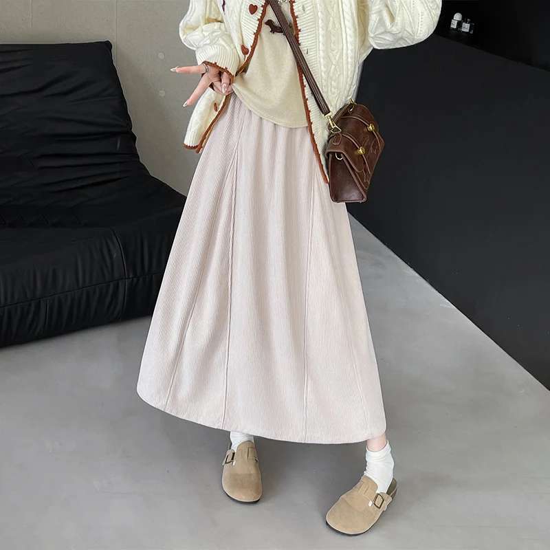 2025 Gonne lunghe in velluto a coste vintage Donna Elastico in vita Harajuku Gonna longuette grande altalena Autunno Inverno Abiti da donna popolari coreani 2