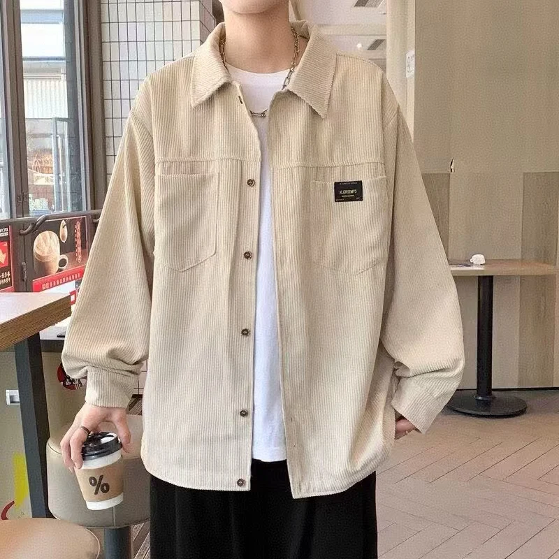 Camicia in velluto a coste retrò stile Hong Kong per ragazzi nella primavera e nell'autunno del 2025 nuovo set giacca sportiva elegante e ampia 1