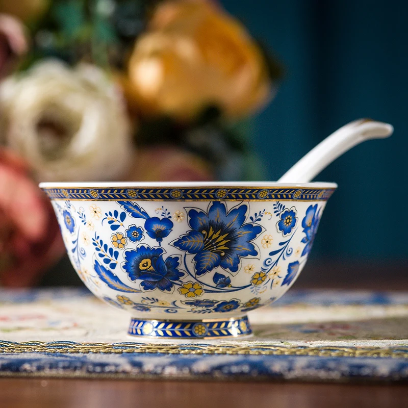 Americano Posate Piatto di Verdure Per La Casa Piatto di Riso Piatto In Ceramica Set di Porcellana di Osso Europeo Blu e Bianco Smaltato Fis 3