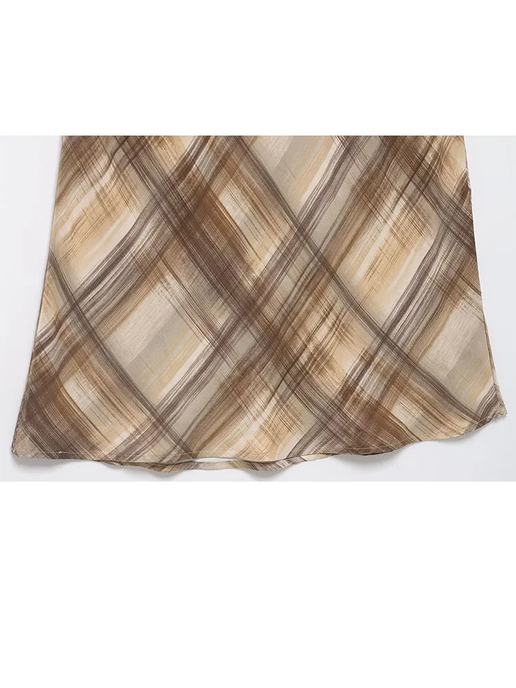 HH Nuova Donna Estate Moda Beach Party Rombo Modello scozzese Struttura in seta Gonna lunga Gonna elegante casual stile street femminile 6