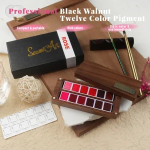 SeamiArt 12 colori rosa rossa set di acquerelli solidi scatola di legno di noce nera confezione regalo per disegnare forniture di pittura artistica 1