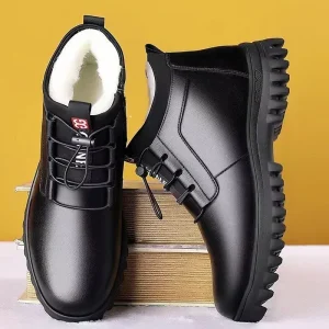Scarpe invernali in pelle da uomo nuova moda peluche caldo confortevole antiscivolo scarpe da lavoro in cotone stivali da neve casual da esterno per le vacanze 1