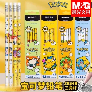 M&G Pokemon Triangolo co-branded Matita in legno Matite HB di sicurezza per studenti, matite con gomma, cancelleria per studenti 1
