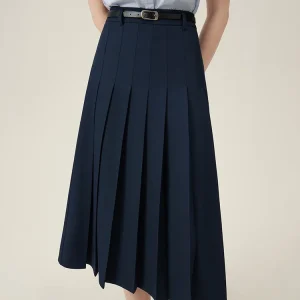 FSLE 2025 Nuove donne di arrivo Cerniera in vita Office Lady Elegante gonna grigia Design a pieghe Gonna lunga di colore blu navy Abiti quotidiani 1