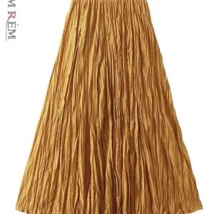 LANMREM Gonna a trapezio a pieghe irregolari per le donne Vita alta Tinta unita Gonne moda allentate Casual 2025 Primavera Nuovo 2AA4730 1