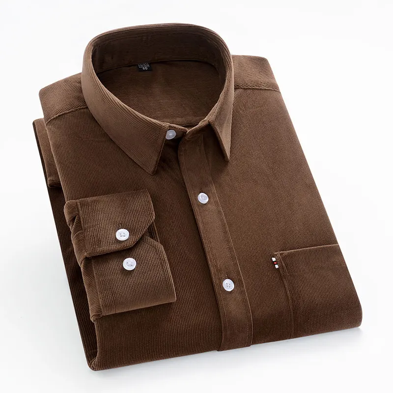 100% cotone Plus Size 6XL camicia di velluto a coste da uomo Casual manica lunga Regular Fit camicia da lavoro tasca Comfort da uomo 4