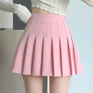 Gonna da tennis a pieghe Minigonna a pieghe rosa a vita alta Minigonna da donna Minigonna per adolescente Primavera Estate Studentessa Preppy Outfit 1