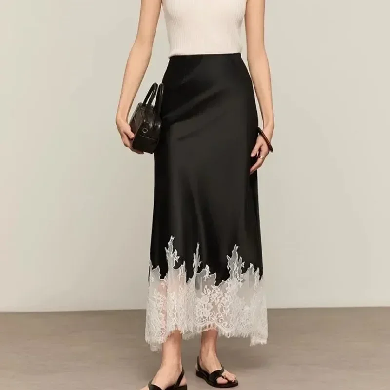 Gonna longuette con bordo in pizzo fata Vita alta Elegante avvolto sui fianchi Tendenze della moda Gonne lunghe Festa femminile 2025 Abbigliamento donna estivo 4