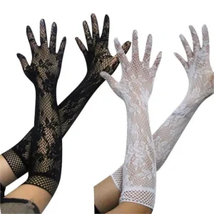 Guanti in pizzo a maniche lunghe da sposa elasticizzati floreali in rete trasparente Sexy da donna guanti Punk gotici guanti eleganti Cosplay 1