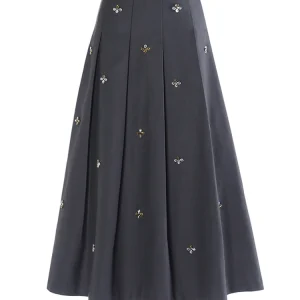 [EAM] Alta Elastico Nero Strass Pieghettato Elegante A-line Gonna a metà corpo Donna Moda Marea Nuova Primavera Autunno 2025 1DH2565 1