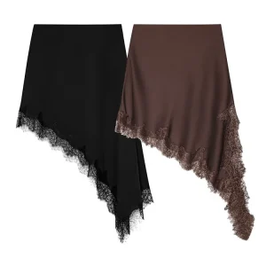 HH Donne 2025 di Nuovo Modo Semplice Asimmetrico Gonna di Pizzo Femminile Elegante Sexy Raso di Seta Texture Elastico in Vita Gonna Casual Mujer 1