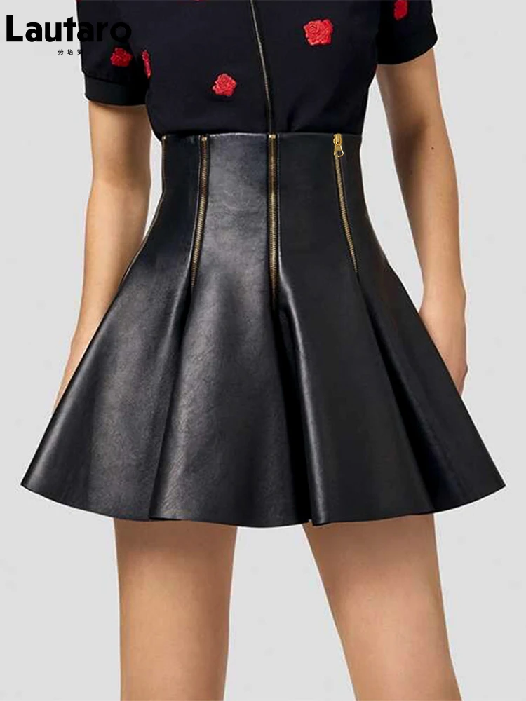 Lautaro primavera estate lusso nero morbido Faxu ecopelle Mini gonna altalena cerniera abiti firmati donna Streetwear moda 2022 1