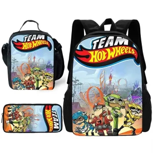 Set di pezzi per la scuola per bambini, zaino per auto con ruote calde, borse per il pranzo, borse per matite, borse per la scuola per ragazzi e ragazze, miglior regalo 1