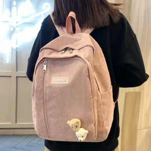 Zaino da donna in velluto a coste a righe borsa da scuola semplice per ragazze adolescenti zaino da viaggio femminile zaino da viaggio per studenti Kawaii 1