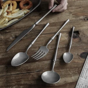 Set di posate da cucina in acciaio inossidabile 304, Scrub retrò, coltello da bistecca, forchetta, set di cucchiai, forchetta da dessert, posate da ristorante vintage 1