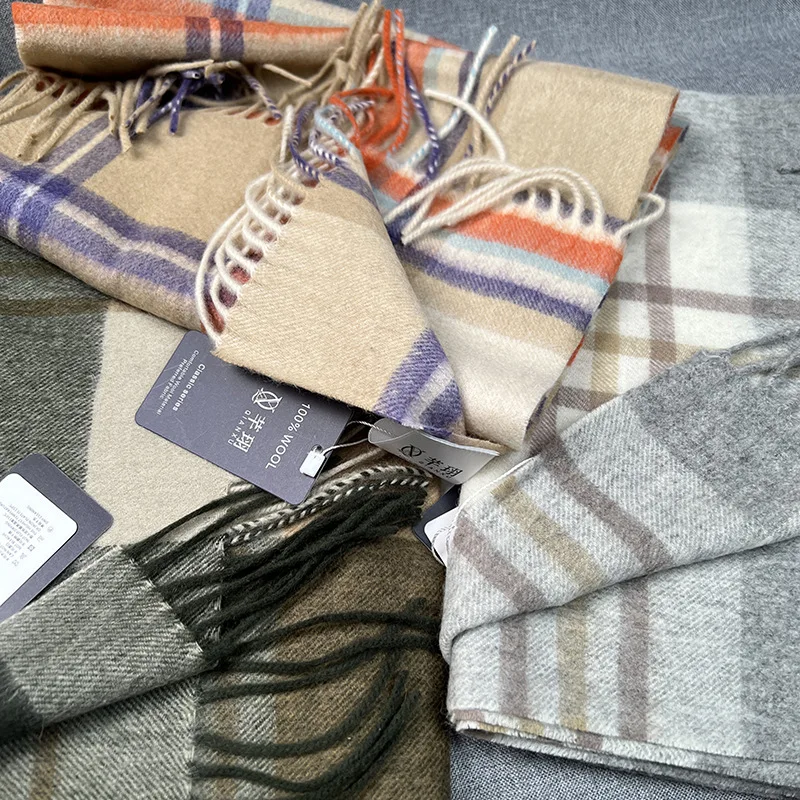 Sciarpa di lana 100% di alta qualità Autunno inverno Donna Uomo Pura lana Scaves Donna Nuovo stile britannico Silenziatore caldo Donna Giorno freddo 3