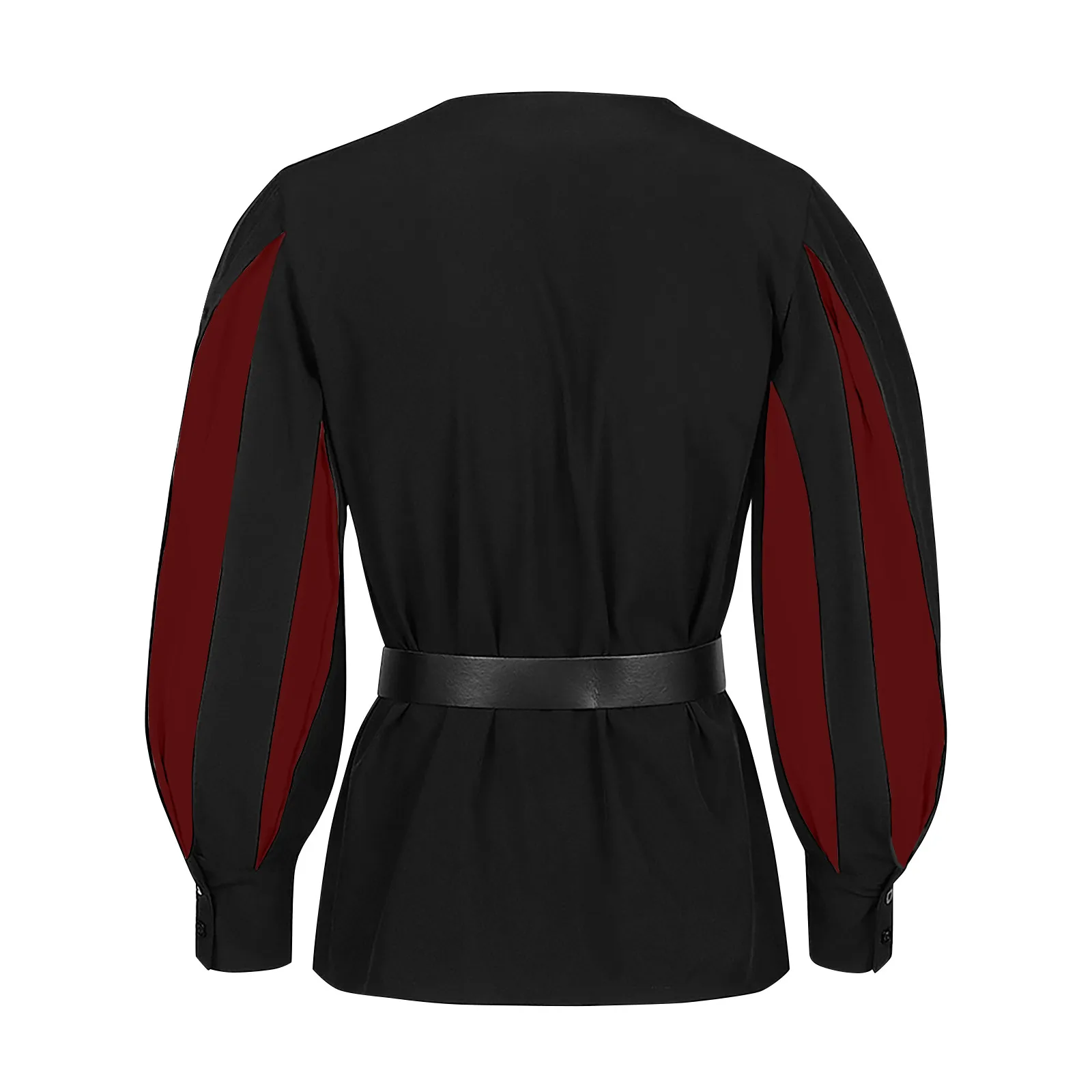 Top da uomo gotico con lacci a contrasto scuro, casual, vintage, medievale, rinascimentale, abiti larghi e morbidi, camicia a maniche lunghe con cintura 2