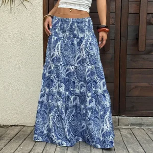 2025 Estate comoda gonna lunga moda elegante morbida gonna da donna rosa stampa alta elasticità in vita A-LINE gonne per le donne Faldas 1