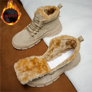 Stivali alti da uomo invernali Stivali da trekking antiscivolo da esterno Stivaletti da lavoro alla moda Scarpe da ginnastica casual calde e morbide con lacci da uomo 1
