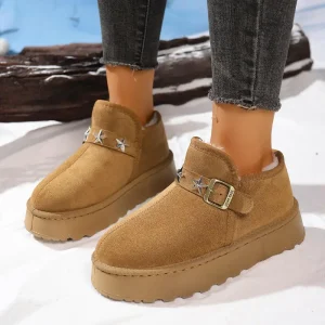 Stivali da neve con fondo spesso con fibbia in metallo moda Donna 2025 Stivaletti lunghi in peluche caldi invernali Stivaletti corti pelosi da donna taglie forti 1