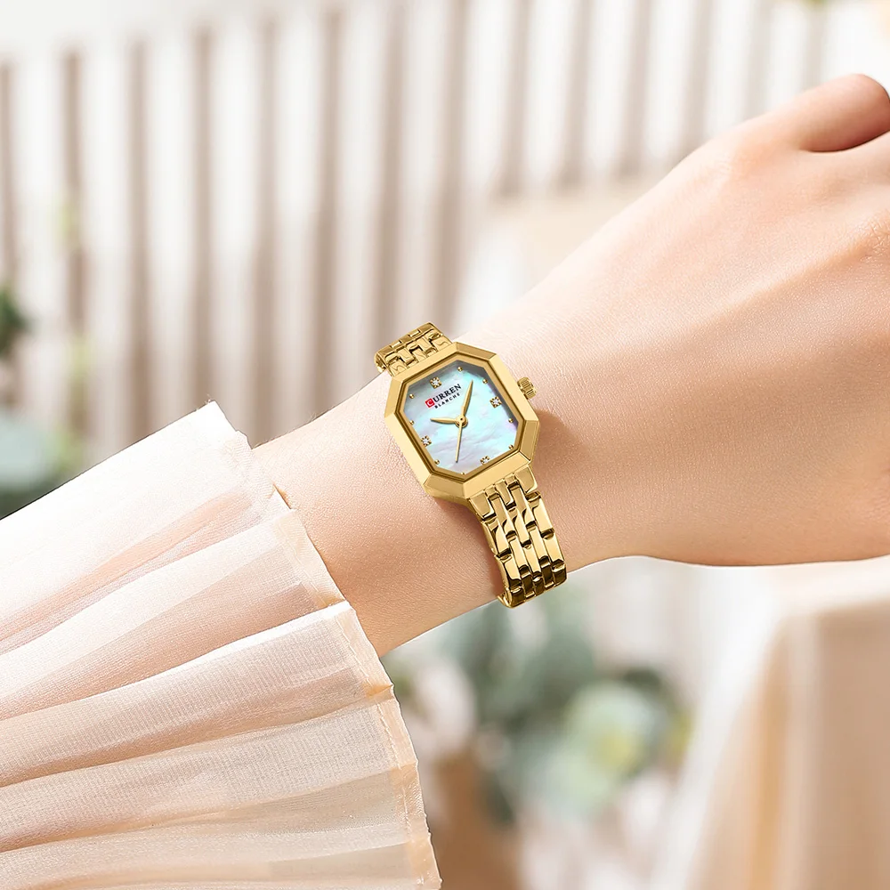 CURREN Orologi da donna eleganti alla moda Orologio al quarzo originale di marca di lusso per donna Data luminosa in acciaio inossidabile impermeabile 4