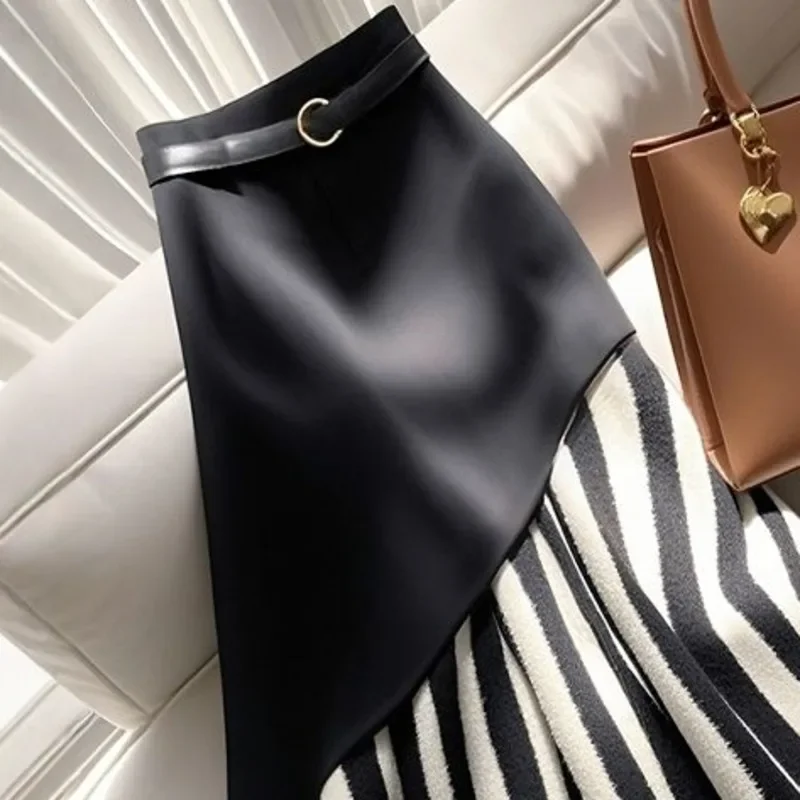 Gonna a sirena sottile con design irregolare con cintura avvolta sui fianchi Gonna mezza lunga patchwork a righe nuova marea primavera 2025 da donna 3