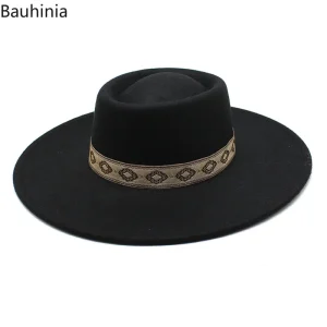Nuovo tinta unita 9.5CM tesa larga bombetta lana Jazz fedora cappello retrò uomo Trilby Cap Panama abito formale cappelli Sombrero Hombre 1