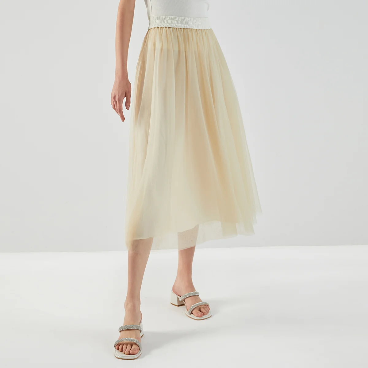 K1290W abbigliamento di alta qualità a vita alta gonne a pieghe Midi gonne lunghe da donna per gonna in Tulle da donna 5