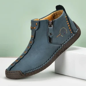 Nuove scarpe classiche da uomo in pelle fatte a mano Design con cerniera Sneakers da esterno Slip On Scarpe casual traspiranti Stivaletti da uomo in pelle 1