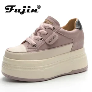Fujin 9 cm pelle scamosciata di mucca vera pelle donna scarpe vulcanizzate piattaforma zeppa skate board tacchi alti di marca scarpe estive casual 1