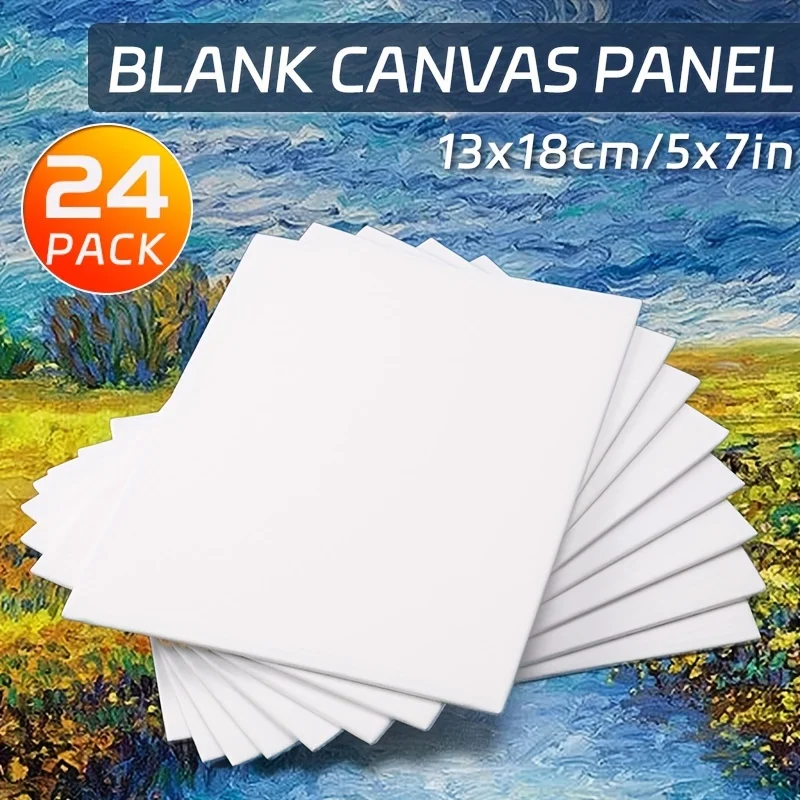 Confezione da 24 pannelli di tela sfusi, 5x7 pollici, bianco vuoto, piccole tavole di tela per guazzo, acrilico, pittura a olio per artisti, studenti 1