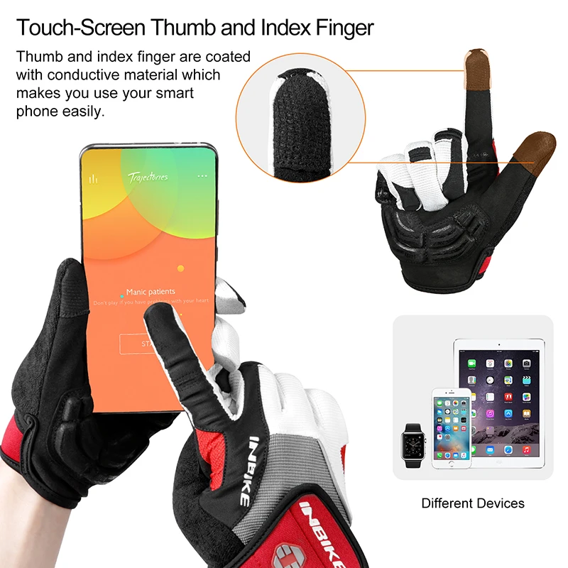 Guanti da ciclismo INBIKE Full Finger guanti da bicicletta MTB durevoli per l'equitazione accessori per moto all'aperto Touch Screen imbottiti IF239 4