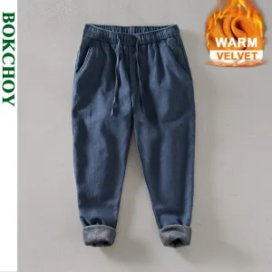 Pantaloni invernali in cotone ramiè di velluto caldo casual nuovo vintage per abbigliamento da uomo pantaloni in vita elastica pantaloni retrò BL8234 1