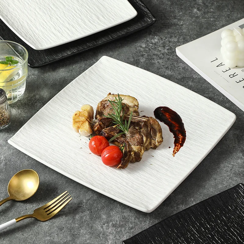 Stoviglie e piatti Piatto da bistecca per insalata in stile occidentale bianco di fascia alta Piatto di manzo Piatti piani per pasta in ceramica Piatti piani da cucina 2