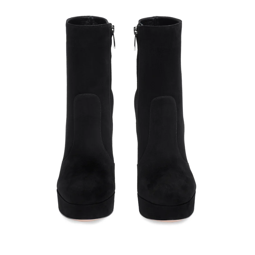 Stivaletti in pelle scamosciata da donna Tacco alto grosso con piattaforma Cerniera laterale Elegante scarpa autunno/inverno Alla moda e confortevole 5