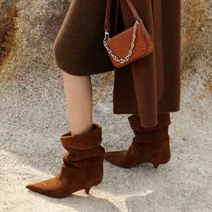 Eilyken Street Style Stivaletti invernali con punta a punta e tacco basso da donna Designer con bordo rovesciato Scarpe corte Botas 1
