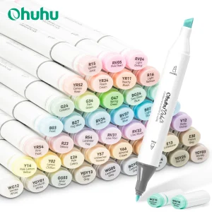 Ohuhu Oahu 48 Pennarelli colori pastello Set Pennarelli artistici alcol Doppia punta Penna in feltro Schizzo Disegno Graffiti Manga Scuola Arte 1