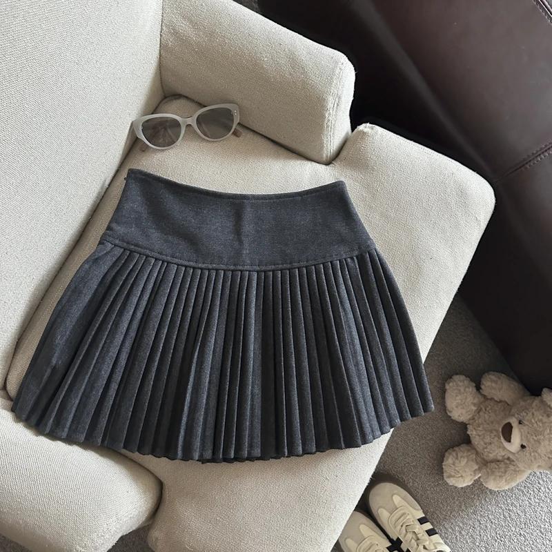 Gonna a pieghe da vacanza a vita alta solida autunno e inverno Donna Elegante stile college Gonna corta sexy versatile Semplice alla moda 4