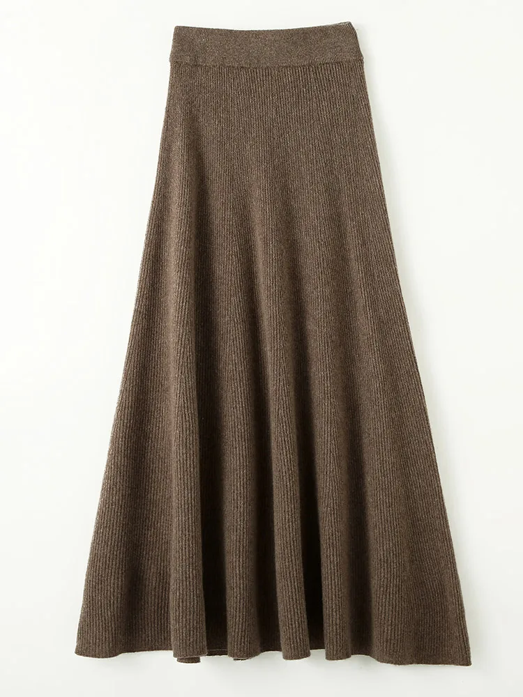 Chic nuove donne 100% lana merino lavorata a maglia una linea gonna tinta unita autunno inverno vita alta stile preppy gonna longuette in morbida lana 3