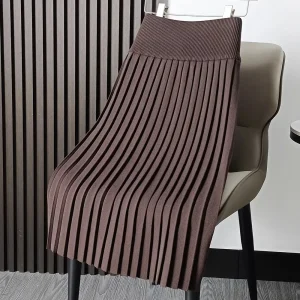 Autunno Inverno Office Lady Semplicità Pieghettato Tinta unita Elastico in vita Gonna a trapezio Abbigliamento donna Temperamento Gonne a maglia 1