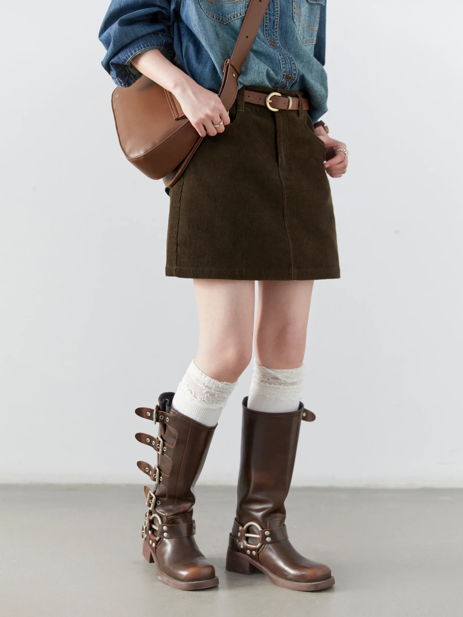 CHIC VEN Gonne da donna Casual A Line Nuova mezza gonna retrò in velluto a coste a vita alta Gonna da donna da ufficio a righe primavera autunno 2025 3