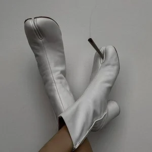 Stivali neri Tabi con punta divisa per donna Design di marca scarpe alla caviglia con stampa serpente invernale décolleté con tacco alto grosso da donna Botas Mujer 1