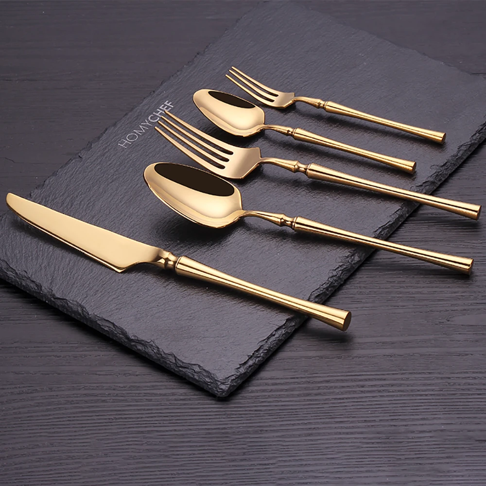 5 pezzi coltello forchetta cucchiaio set posate in oro stoviglie complete in acciaio inossidabile stoviglie nere opache utensili da cucina in nastro 3