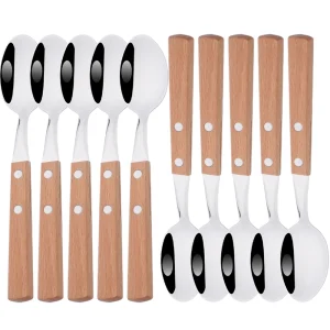 Drmfiy Set di stoviglie con cucchiaio d'argento con manico marrone 4/6/10 pezzi Set di posate per cucchiai da pranzo Set di posate da cucina in acciaio inossidabile 304 1