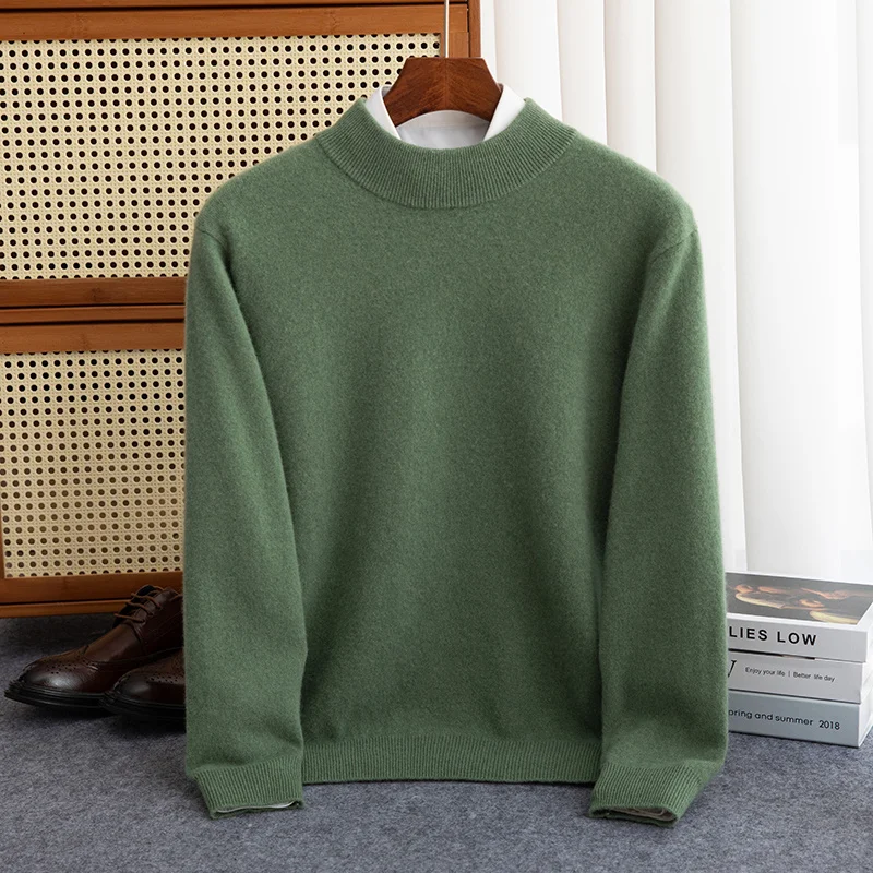Maglione a collo mezzo alto in lana 100% da uomo di nuova moda autunno inverno caldo maglione lavorato a maglia tinta unita business casual top 1