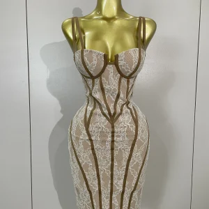 2025 Vestito da festa delle nuove donne Design originale Canotta in pizzo Backless Serata Festa di compleanno Abiti Night Club Show Wear Vestido 1