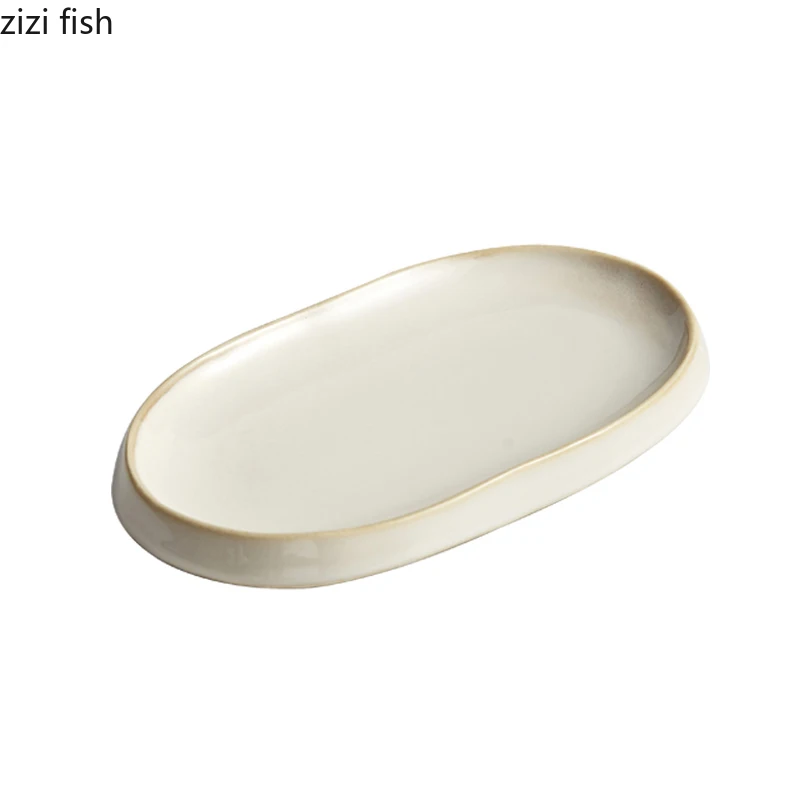 Creative Oval Solid Color Cutlery Ceramic Sushi Steak Plates Simple Home Kitchen Dinner Plates Serving Dishes Snack Dessert Tray 6
