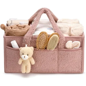Organizer per pannolini per bambini per fasciatoio, impilatori e caddies per pannolini in peluche, borsa per pannolini con orsacchiotto, cestino portaoggetti per pannolini 1