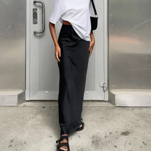 Mezza gonna in seta simulata, mezza gonna in raso, gonna da donna casual transfrontaliera europea e americana con glutei avvolgenti in raso 1